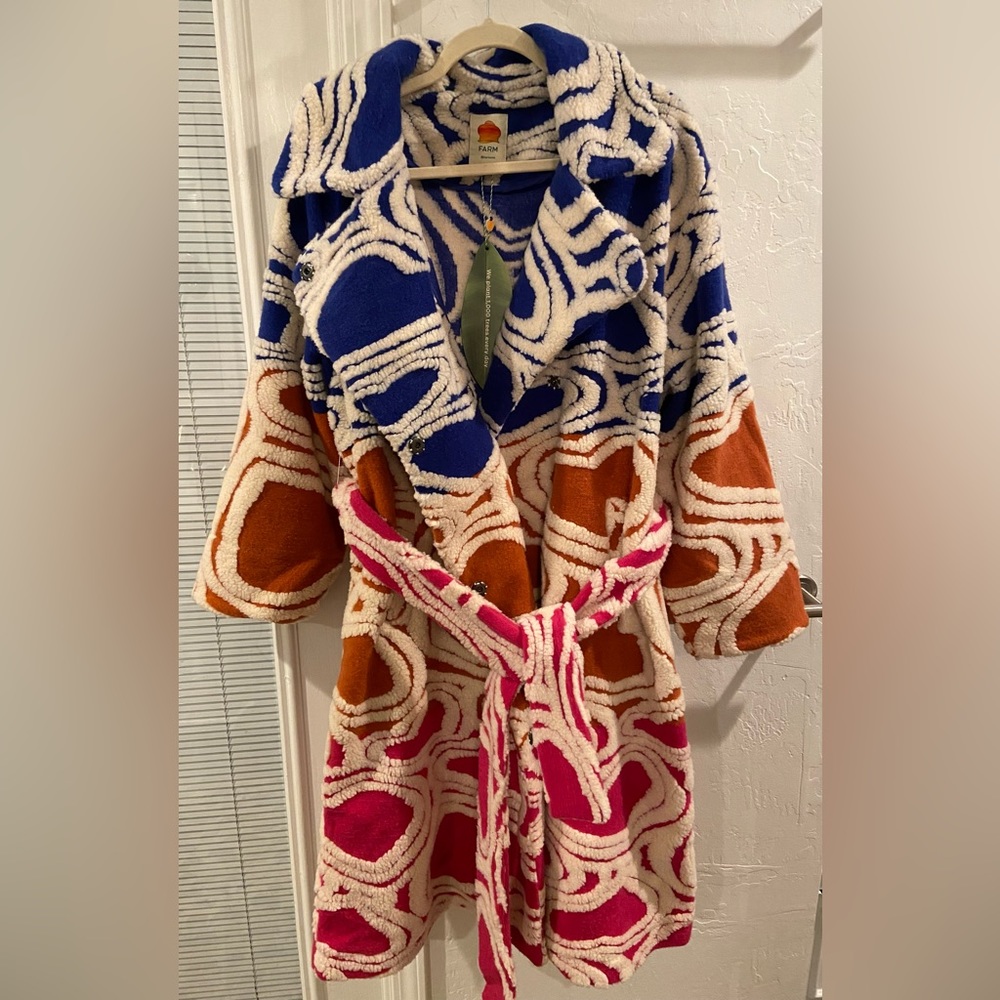 New with tags Farm Rio Colorful Hearts Fleece Coat